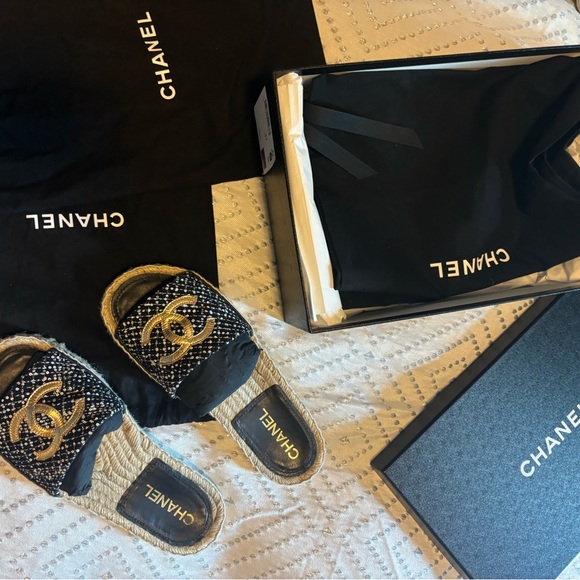 Black Tweed Chanel open toe Sandals from SS24 - Picture 4 of 5